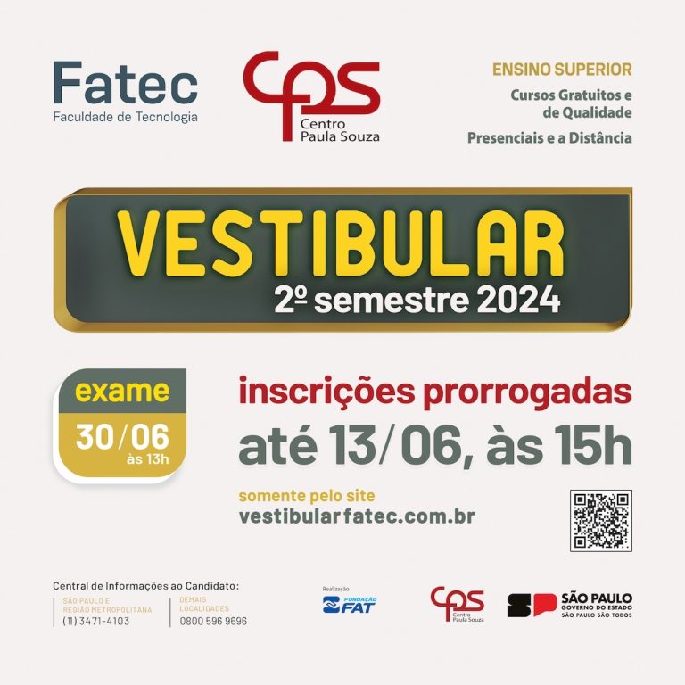 Prorrogada inscrição do Vestibular das Fatecs para o primeiro semestre de 2024